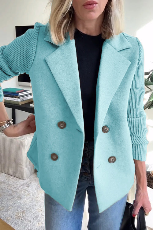 Loppist SORELLE™ elegant knit-sleeve blazer with tailored fit, featuring soft knit fabric and stylish design details.