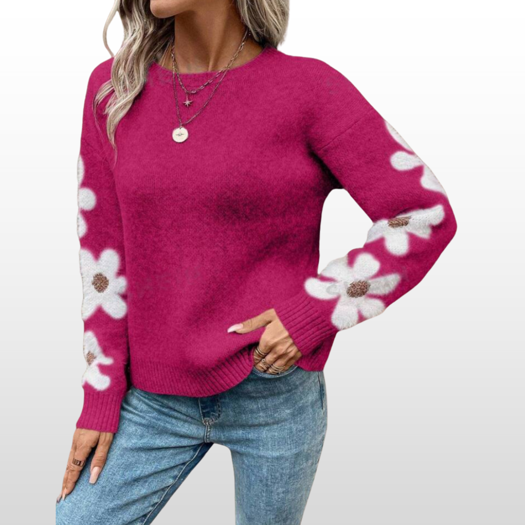 Homixa women's floral pattern sweater with a crew neck, soft knit fabric, and stylish design perfect for casual wear.