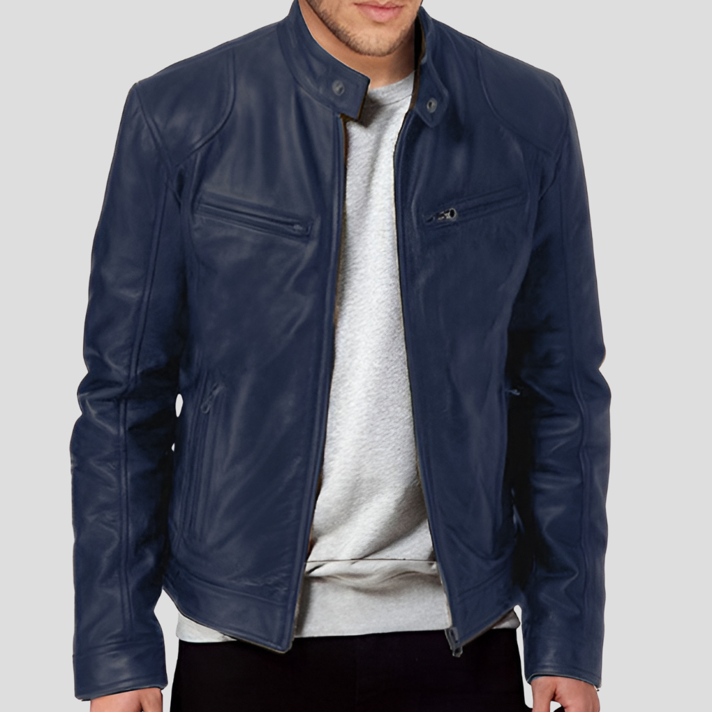 Beckmiller men's classic leather jacket featuring a sleek design, front zipper, and stylish collar, perfect for casual wear.
