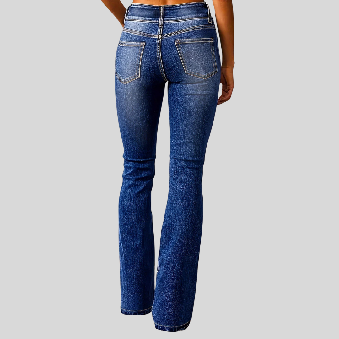 Homixa Aya men's high-waisted flared jeans with two-button waist and front pockets, showcasing classic denim style.