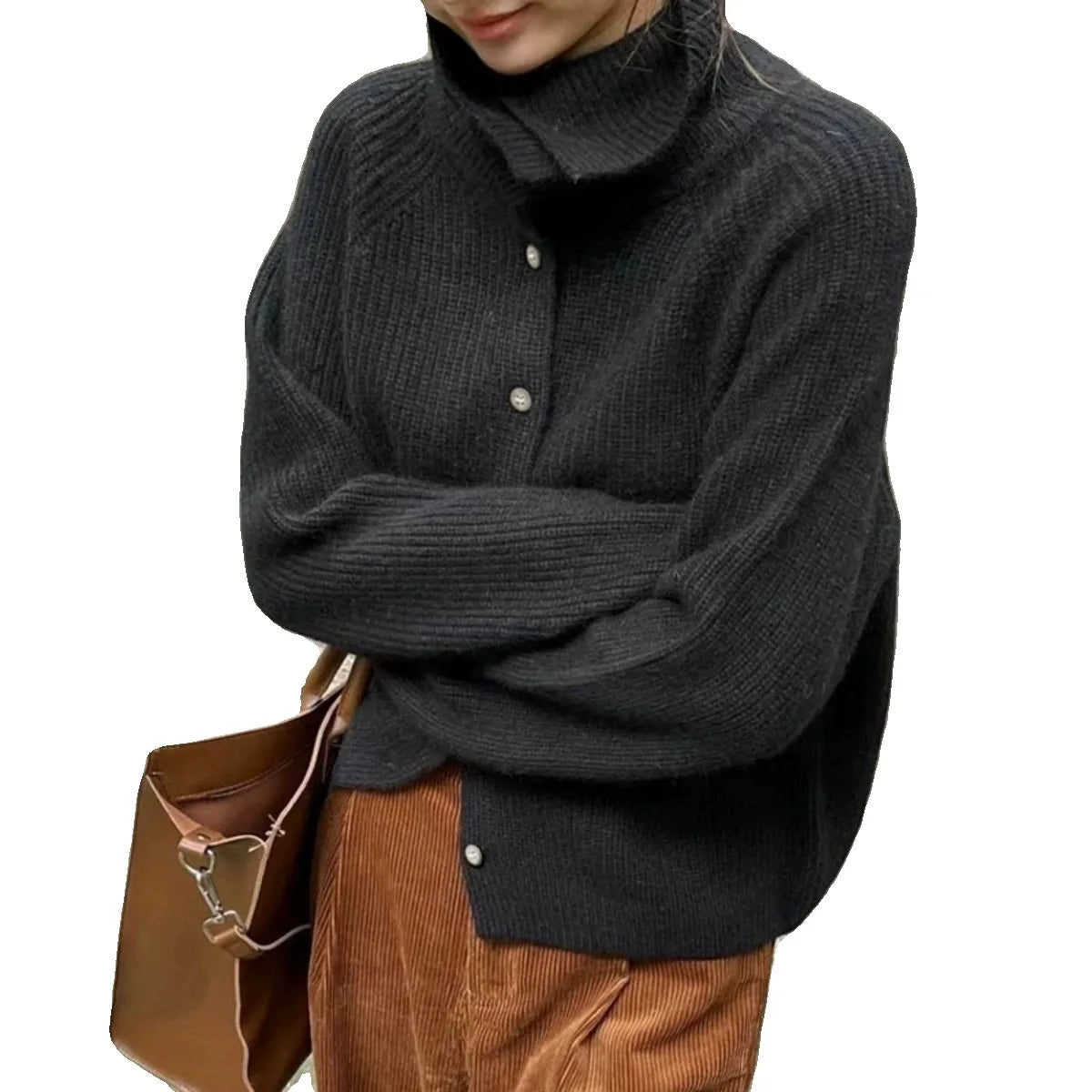 Homixa women's turtleneck sweater in relaxed fit, showcasing a cozy knit fabric and classic turtleneck design.