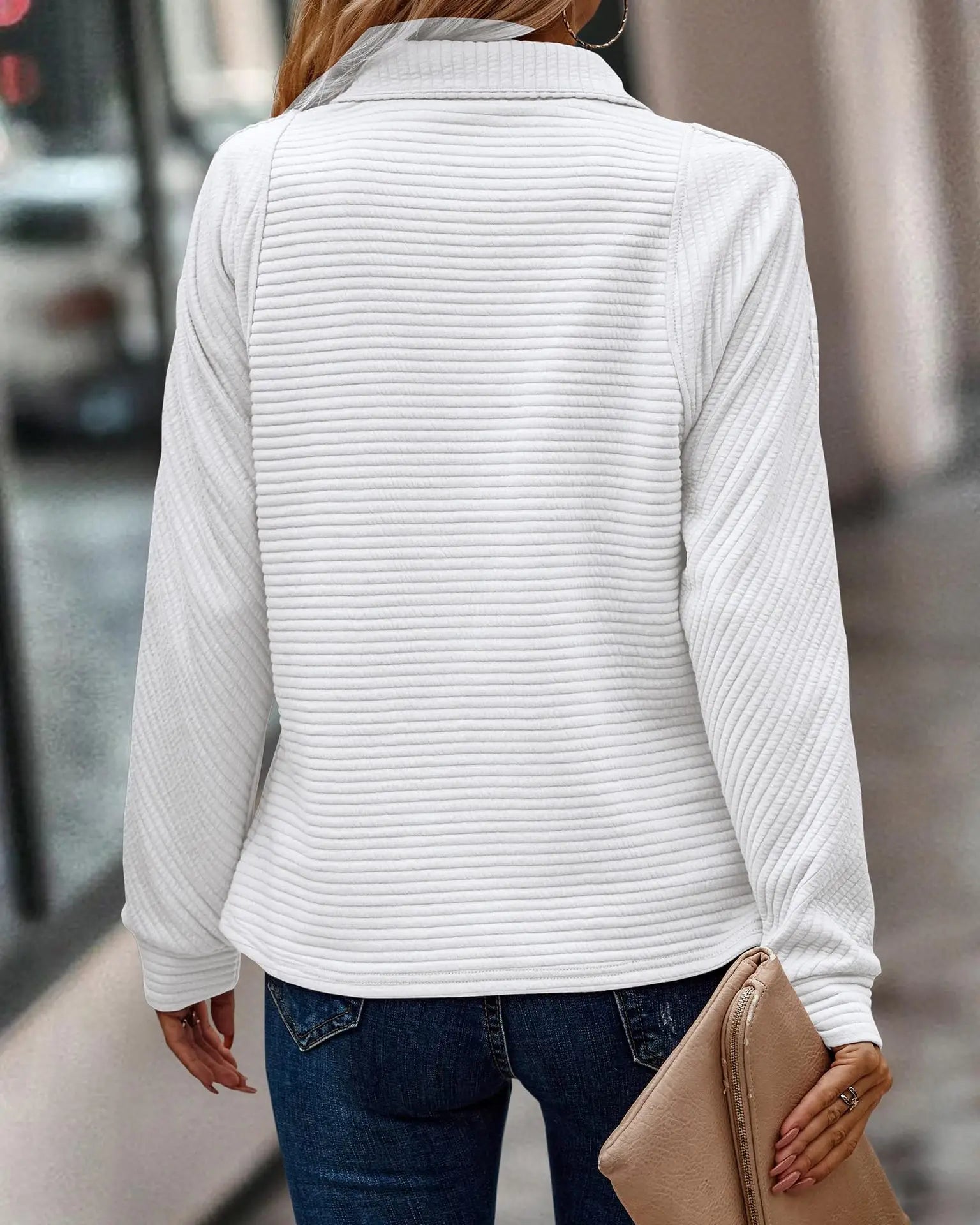 Homixa women's knit sweater with ribbed details and quarter-zip, showcasing a cozy, stylish knit garment for everyday wear.