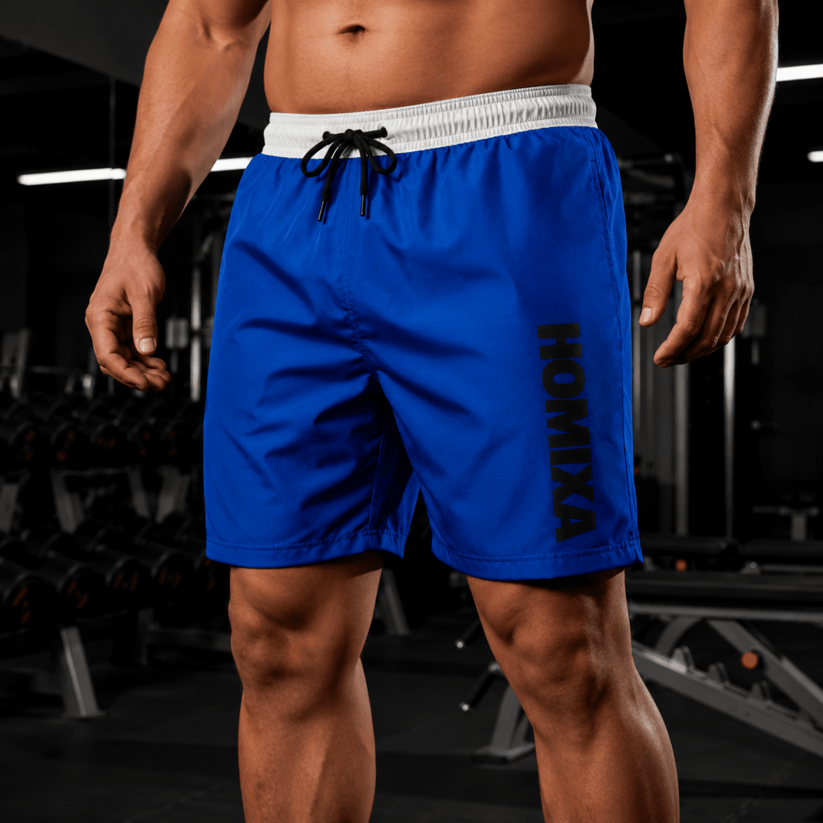 Homixa Royal Training men's blue and white shorts, athletic shorts with a comfortable fit and stylish design.