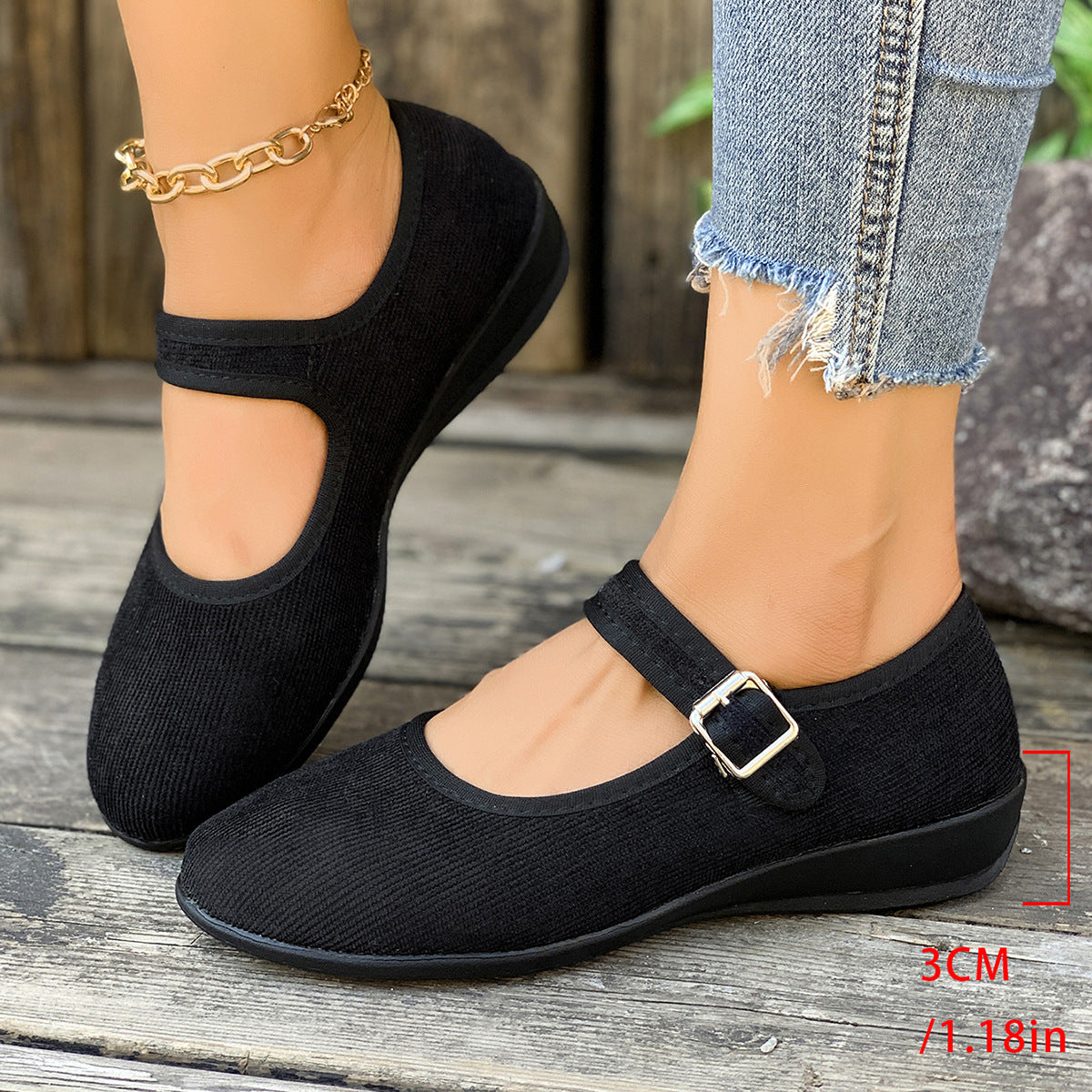 Homixa women's Mary Jane shoes with buckle detail, stylish black footwear featuring a classic strap and comfortable design.