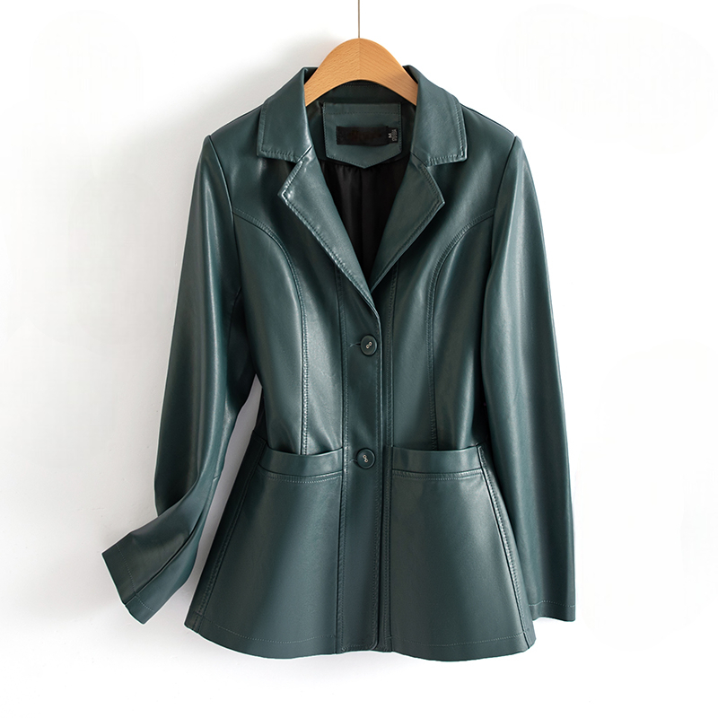 Homixa Bellatrix lambskin leather jacket with notched lapels, patch pockets, and two-button front, stylish and sleek.