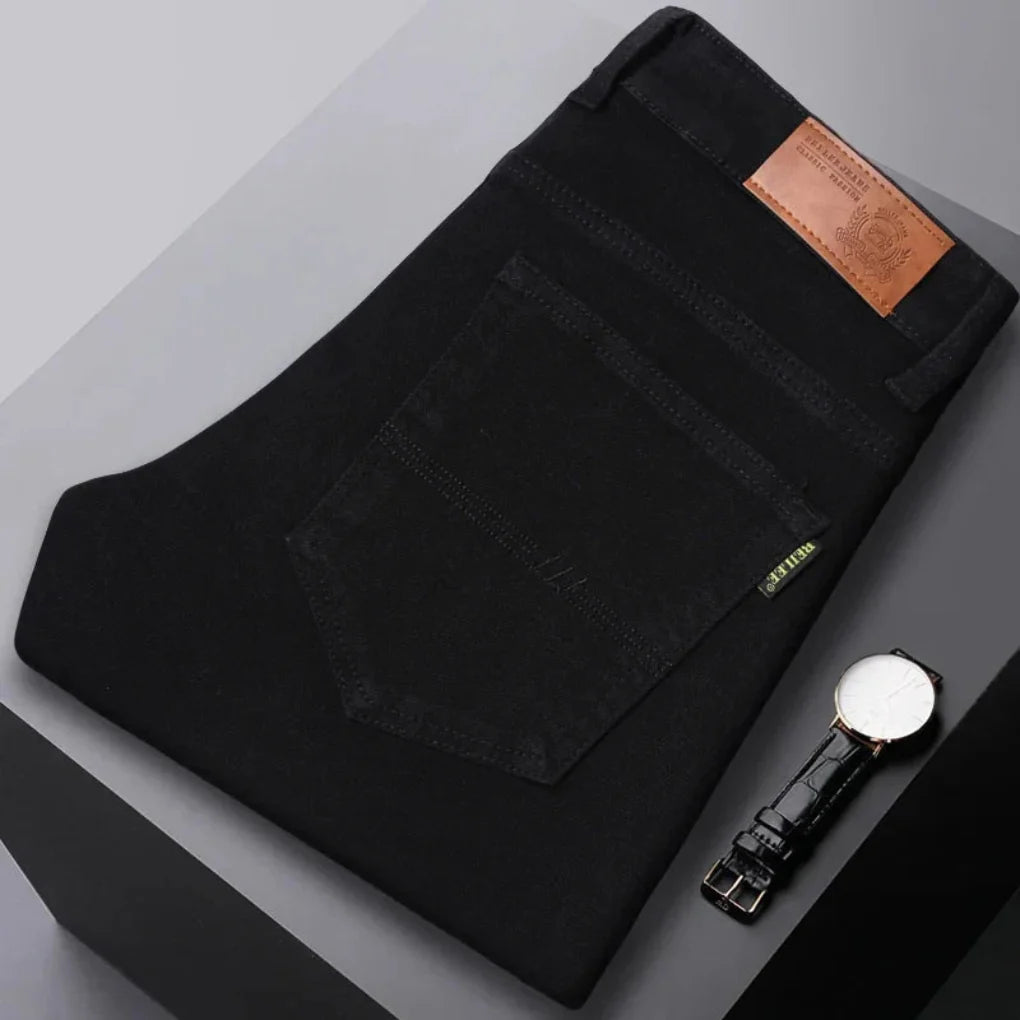 Slim fit men's jeans by Mysa London featuring classic denim fabric and modern design, shown in a natural pose.