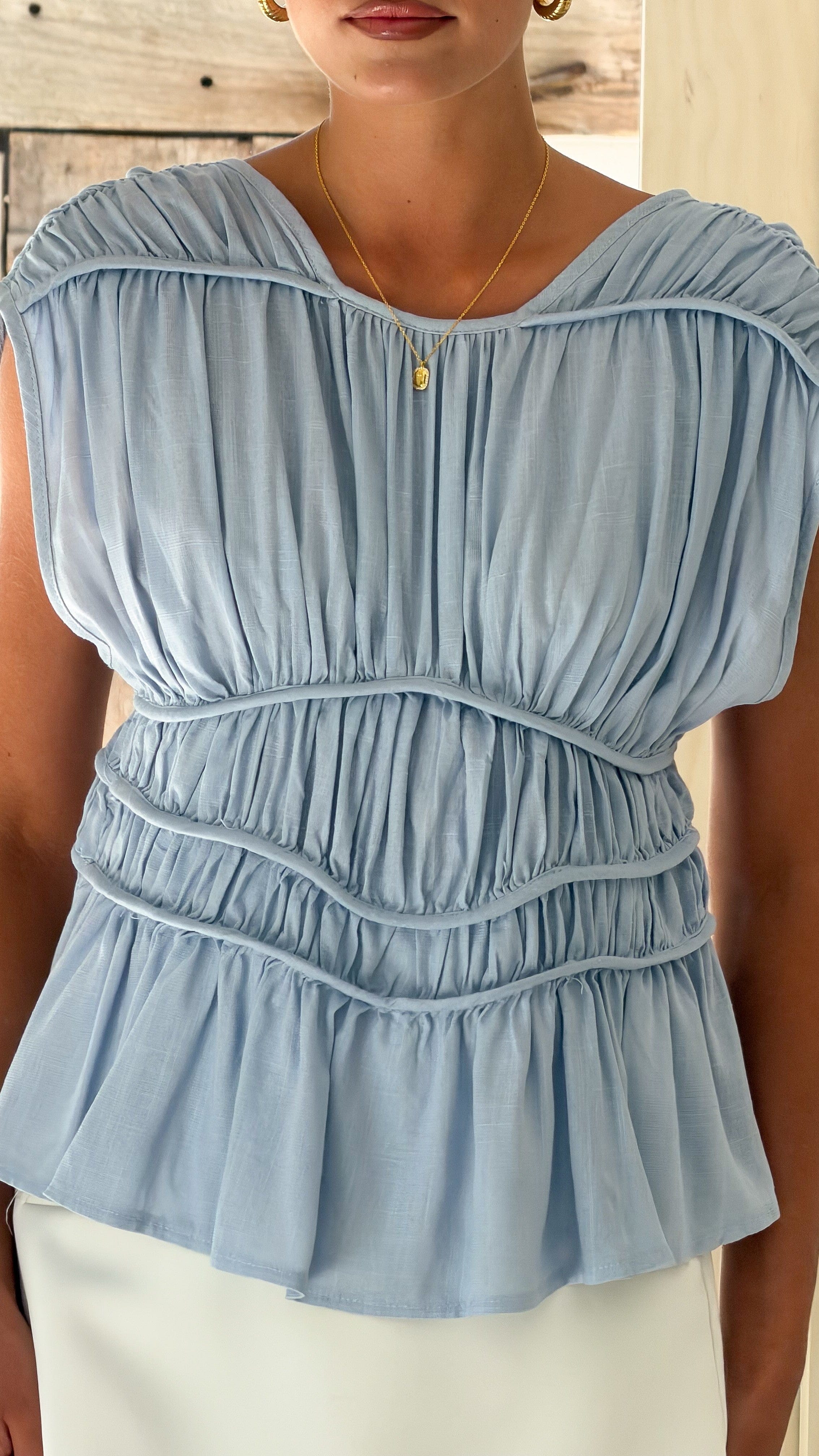 Addy | Women's Ruched Cap-Sleeve Peplum Blouse - product image 4