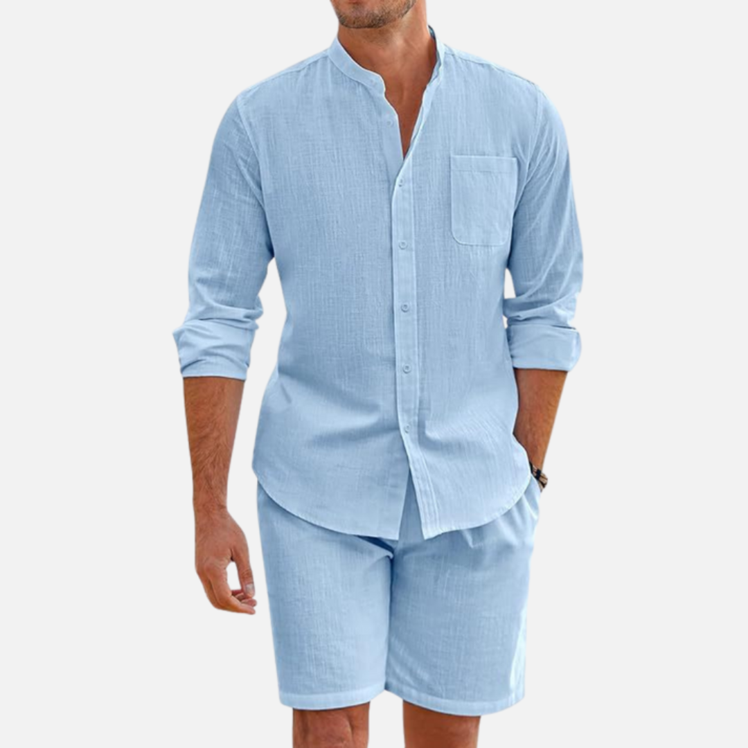 Asher | Men's Stand-Collar Shirt & Shorts Set - product image 4