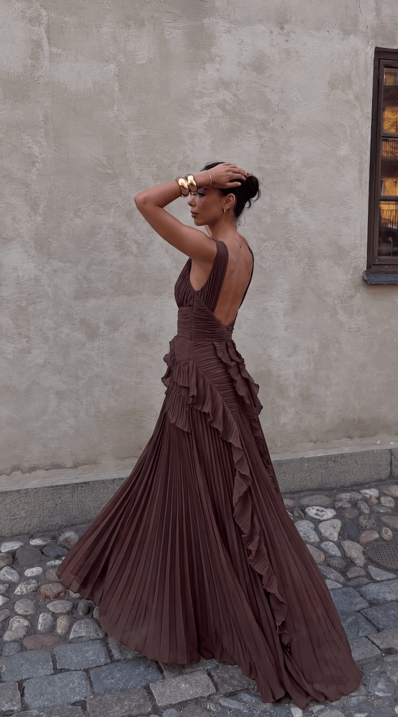 Claudia | Women's Pleated Halter-Neck Ruffle Maxi Dress - product image 1
