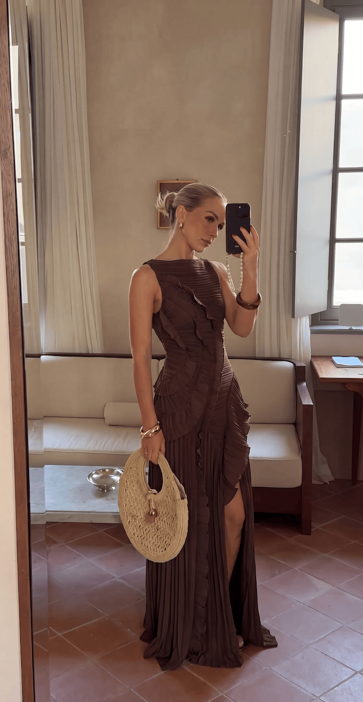 Claudia | Women's Pleated Halter-Neck Ruffle Maxi Dress - product image 4