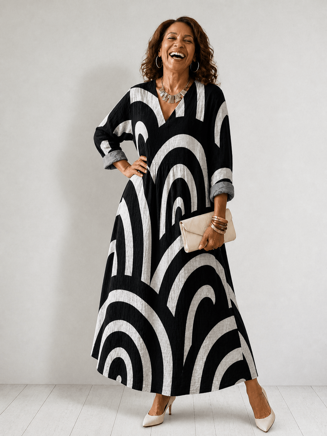 Cynthia | Women's Geometric-Print V-Neck Maxi Dress - product image 2