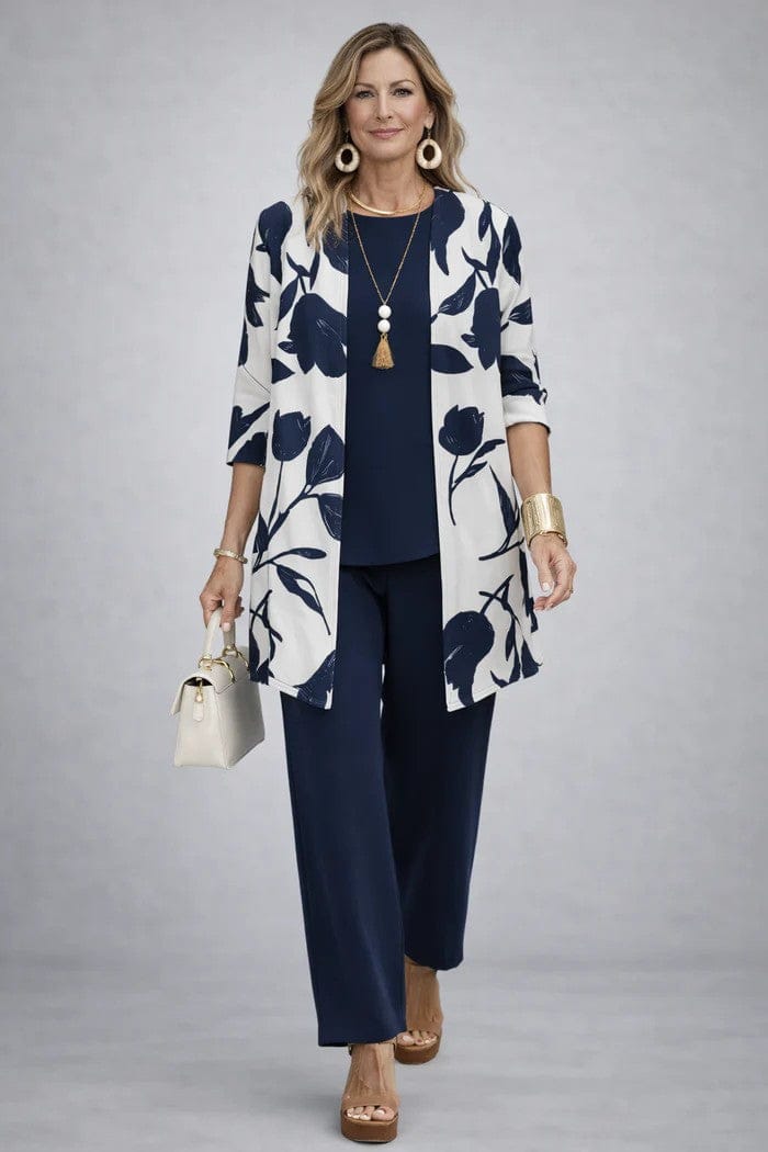 Daria | Women's Botanical-Print 3-Piece Wide-Leg Pant Set - product image 9