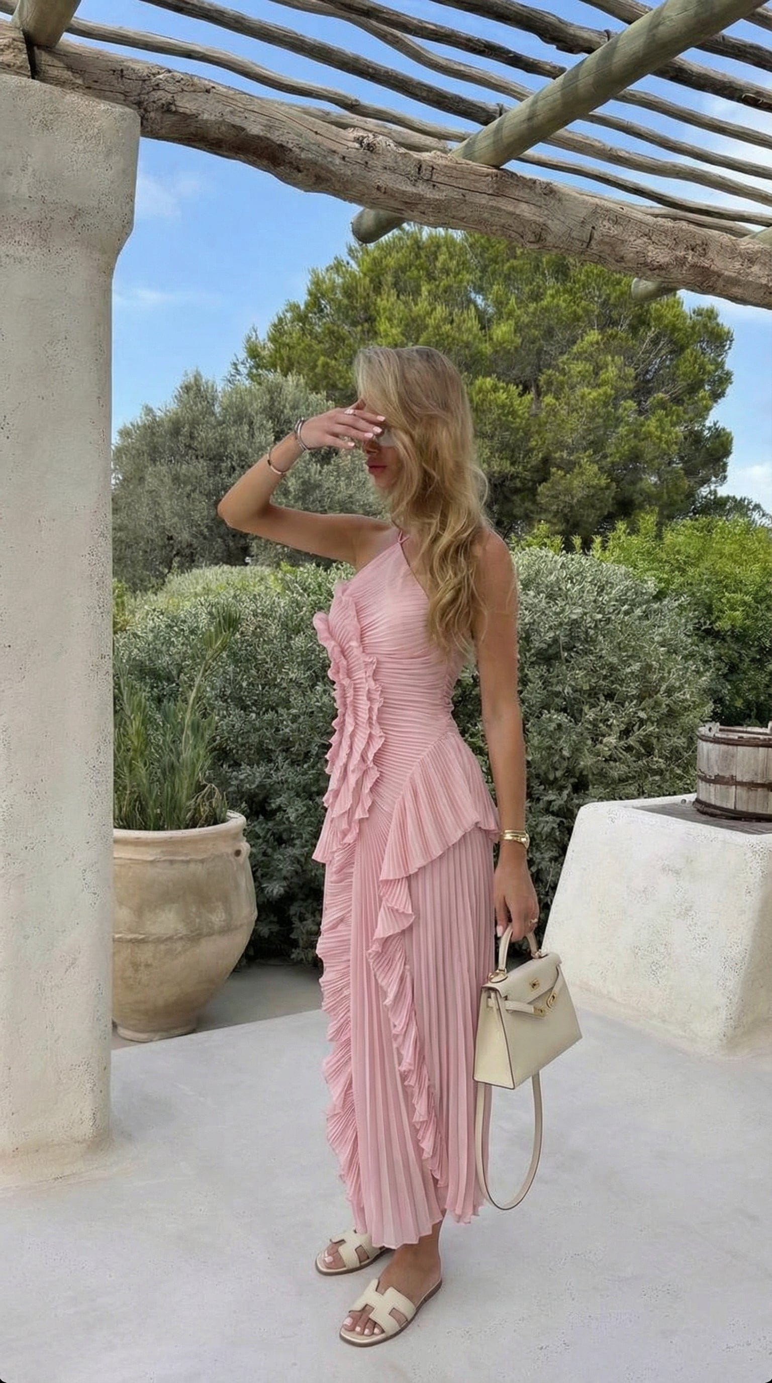 Emma | Women's Pleated Halter-Neck Ruffle Maxi Dress - product image 17