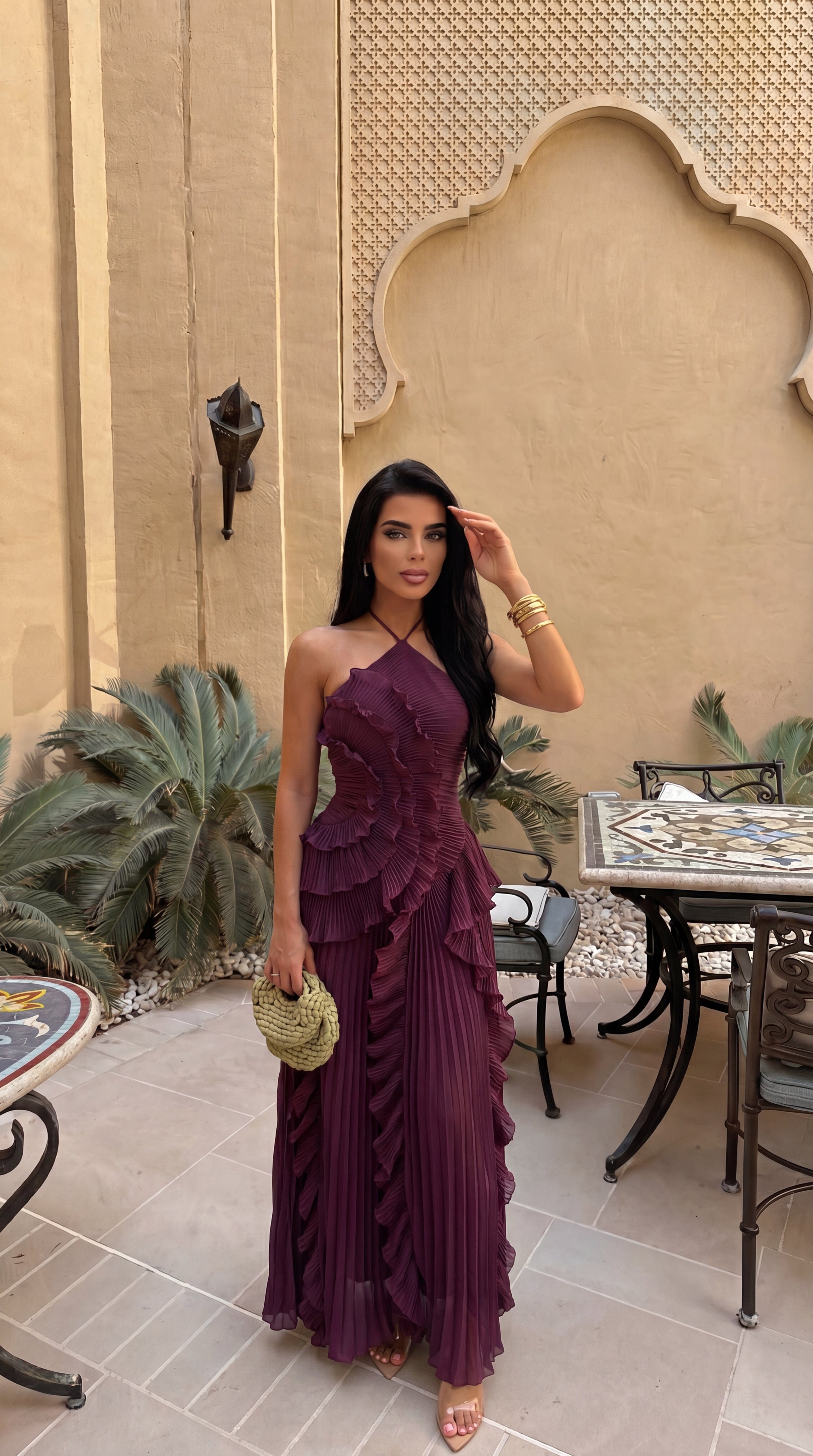 Emma | Women's Pleated Halter-Neck Ruffle Maxi Dress - product image 19