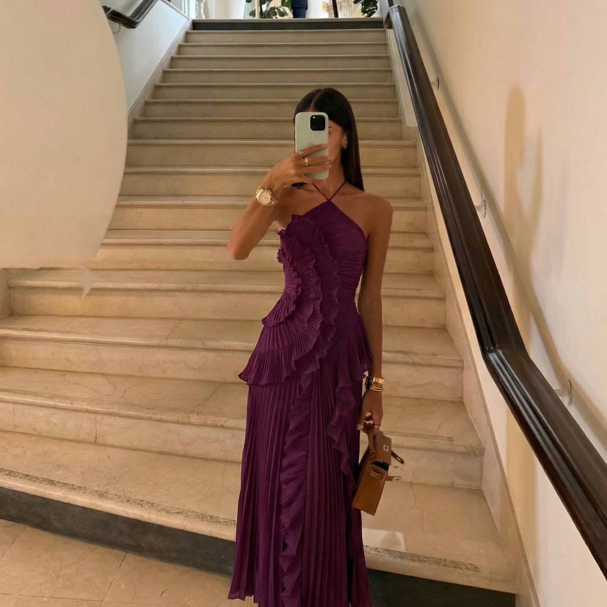 Emma | Women's Pleated Halter-Neck Ruffle Maxi Dress - product image 23