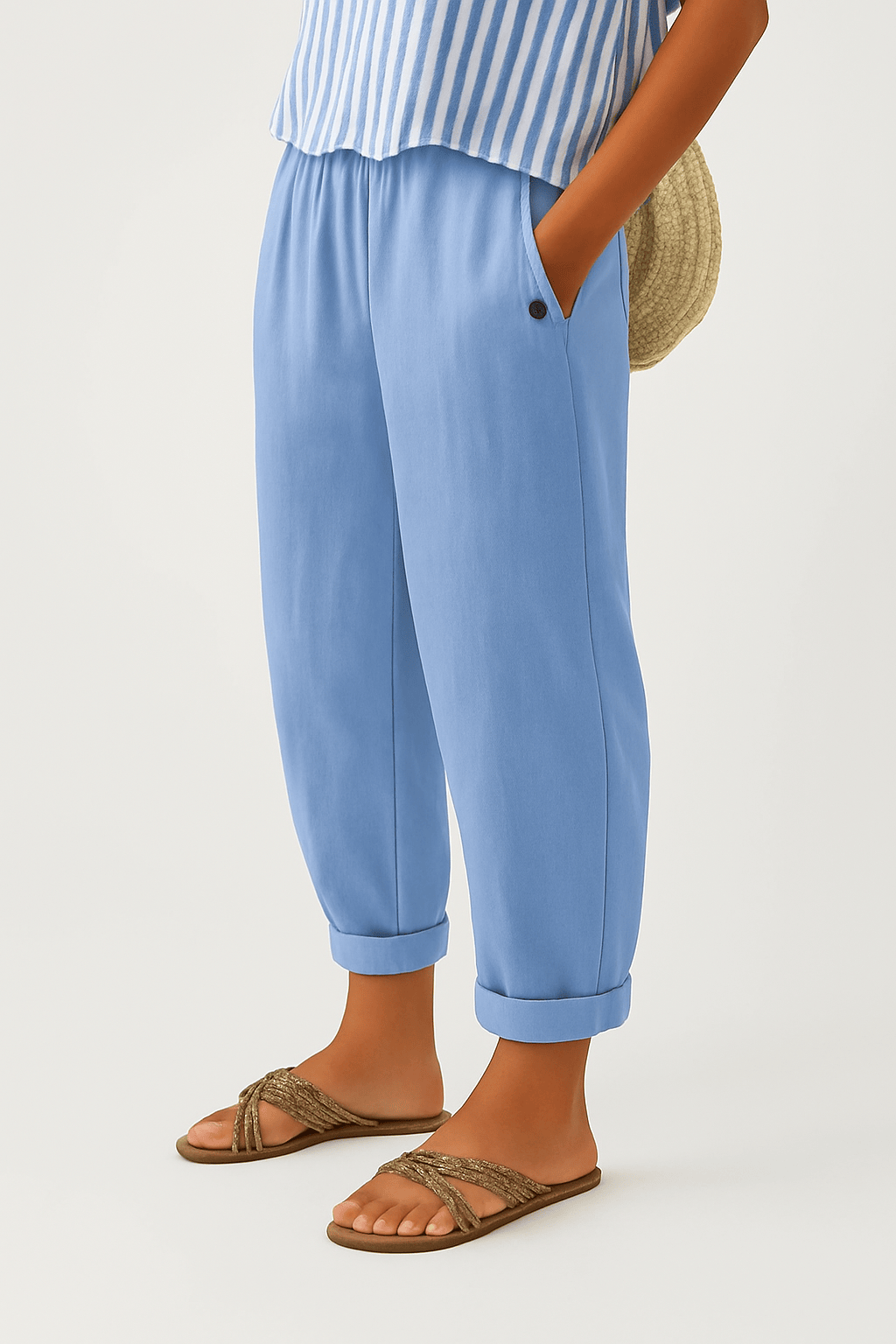Homixa Camille women's elastic-waist trousers, stylish and comfortable, shown in a relaxed fit with a sleek design.