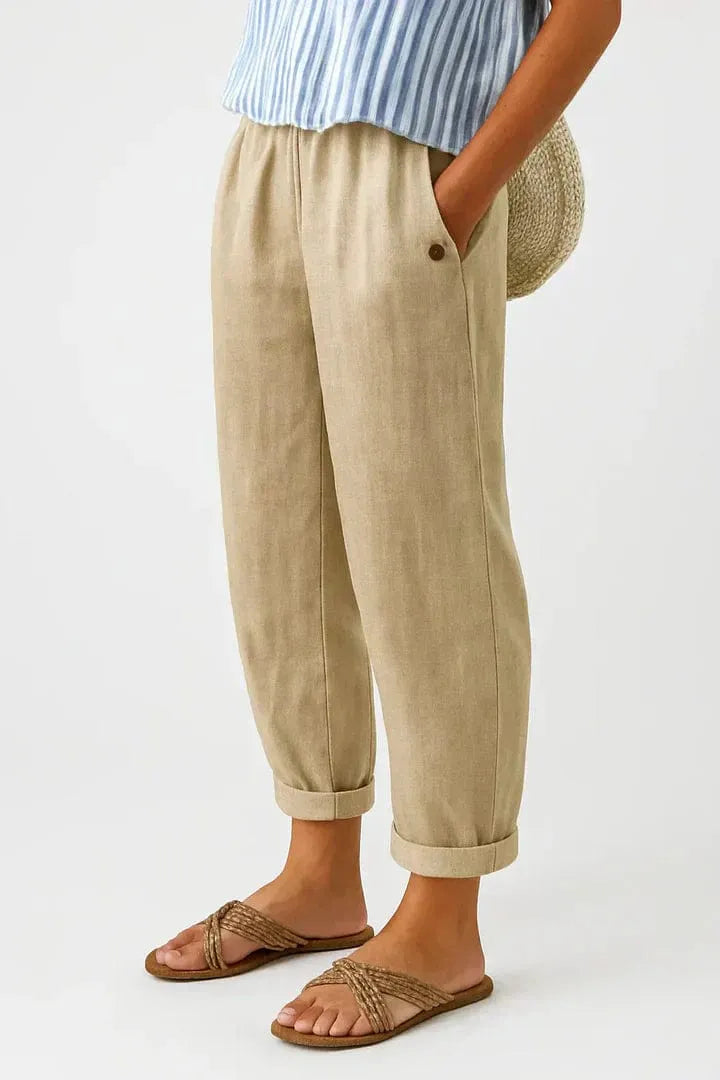 Homixa Camille women's elastic-waist trousers with a relaxed fit and classic design, perfect for casual or office wear.