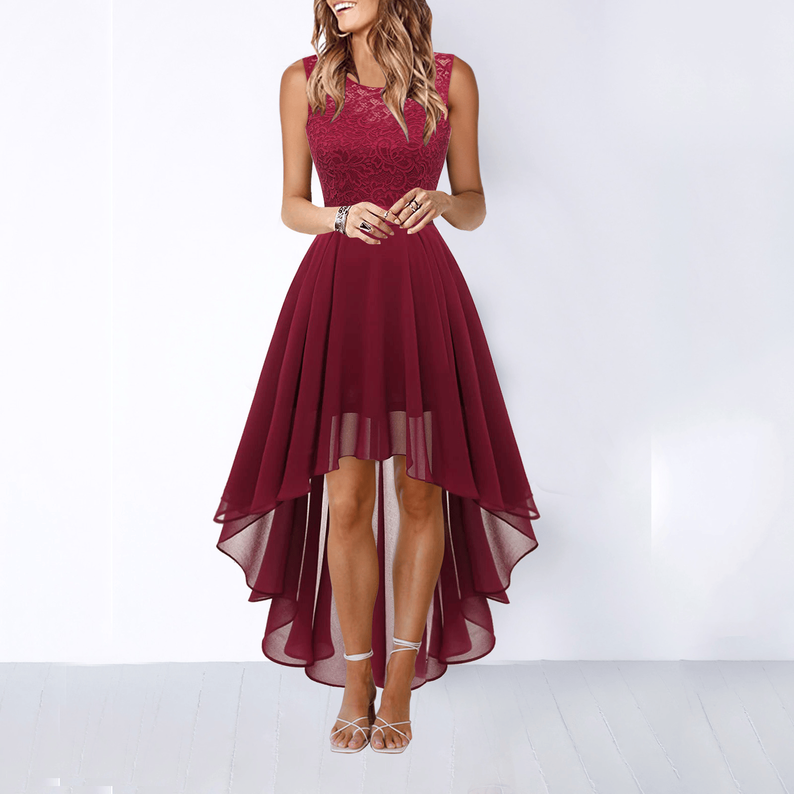 Homixa Celeste women's high-low evening dress with flowing fabric and elegant design, suitable for formal events.