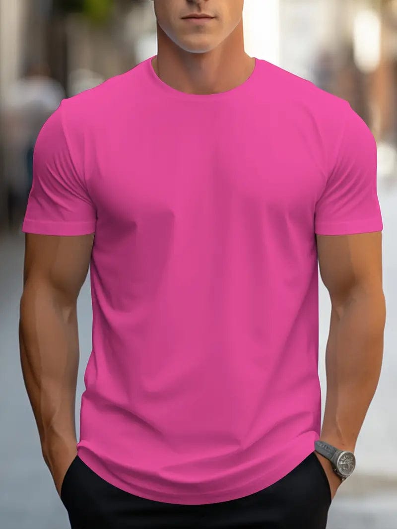 Homixa Eli men's slim-fit crew-neck T-shirt in soft fabric, shown in a neutral color, close-up of neckline and fit.
