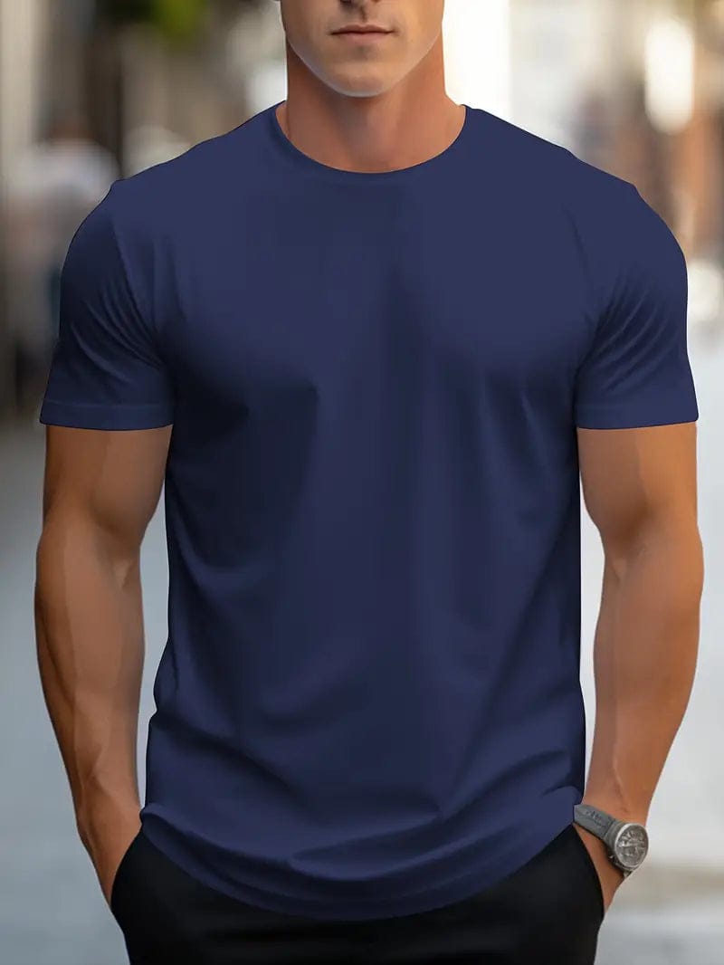Homixa Eli men's slim-fit crew-neck T-shirt in soft fabric, shown in a classic fit with short sleeves and solid color.