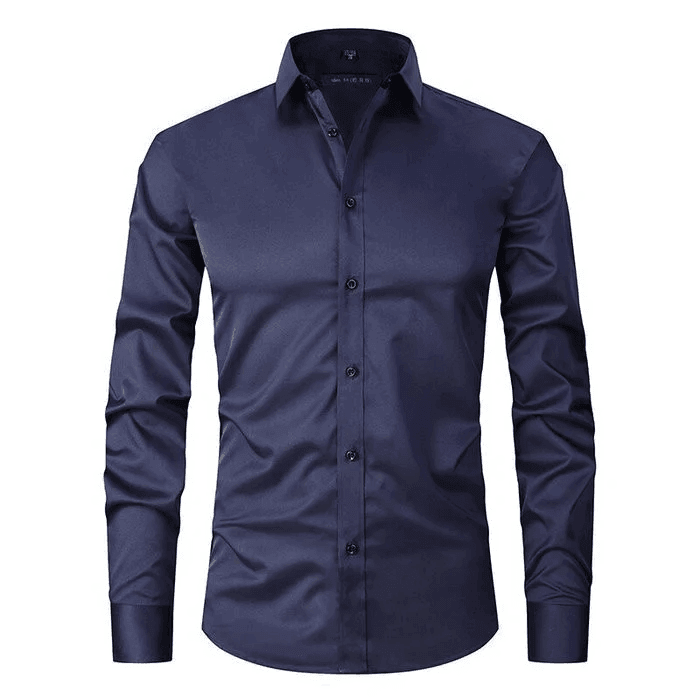 Homixa men's long-sleeve dress shirt in light blue, featuring a classic collar and button-up front, suitable for formal occasions.