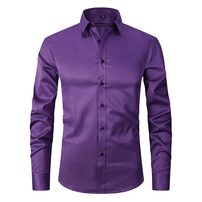 Homixa men's long-sleeve dress shirt in light blue, featuring a classic collar and button-down front, suitable for formal wear.