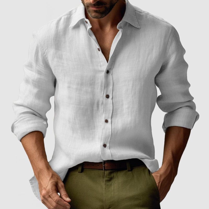 Lavana men's vintage linen button-up long sleeve shirt for smart-casual events, featuring a classic design and breathable fabric.