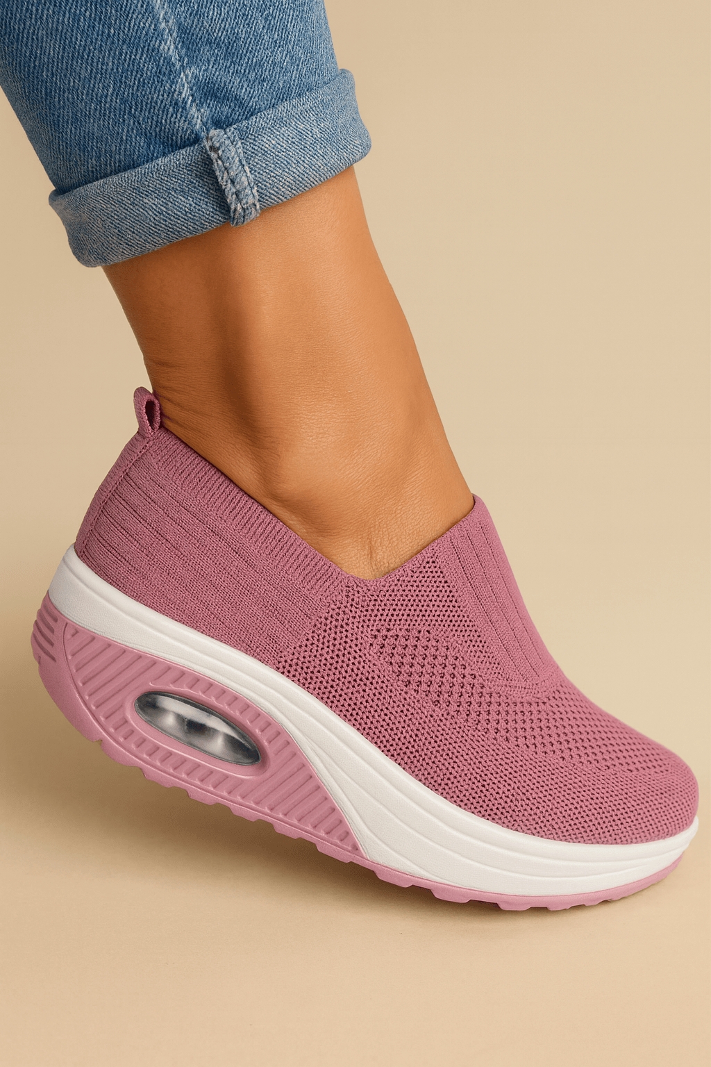 Pink Damen Slip-On Sneaker by Mainz-Mode with orthopedic design and breathable comfort, shown from the front.