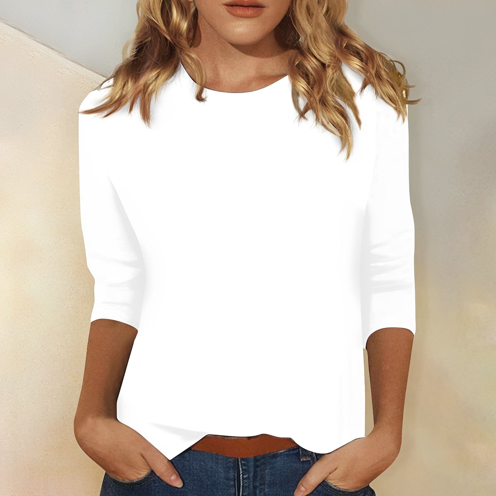 Mainz-Mode women's cotton shirt with 3/4 sleeves, casual and comfortable blouse for everyday wear and leisure.