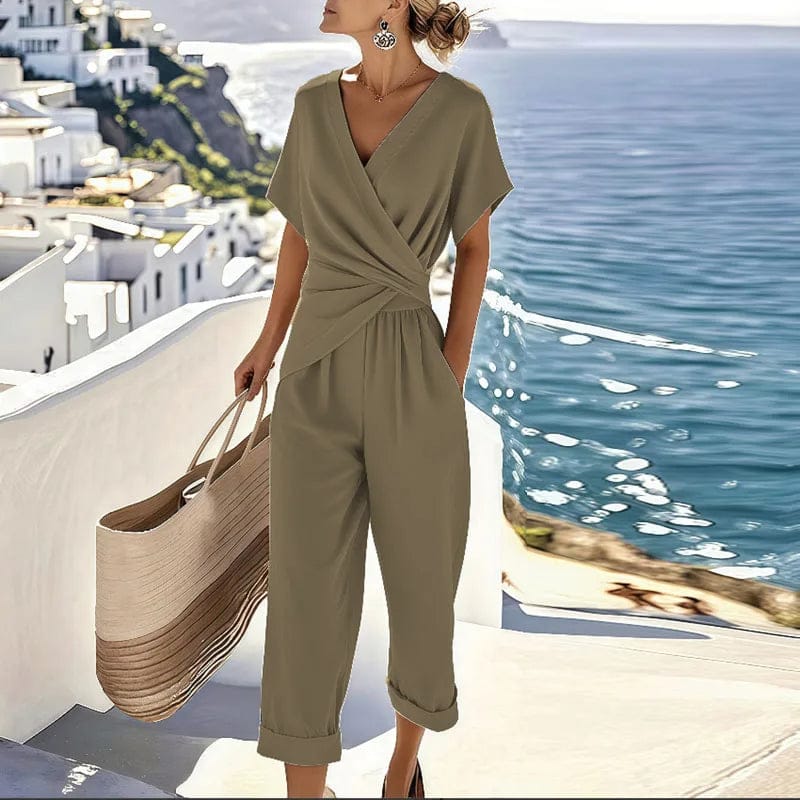 Homixa Marina women's wrap-front two-piece matching set with a stylish top and matching pants, perfect for casual wear.