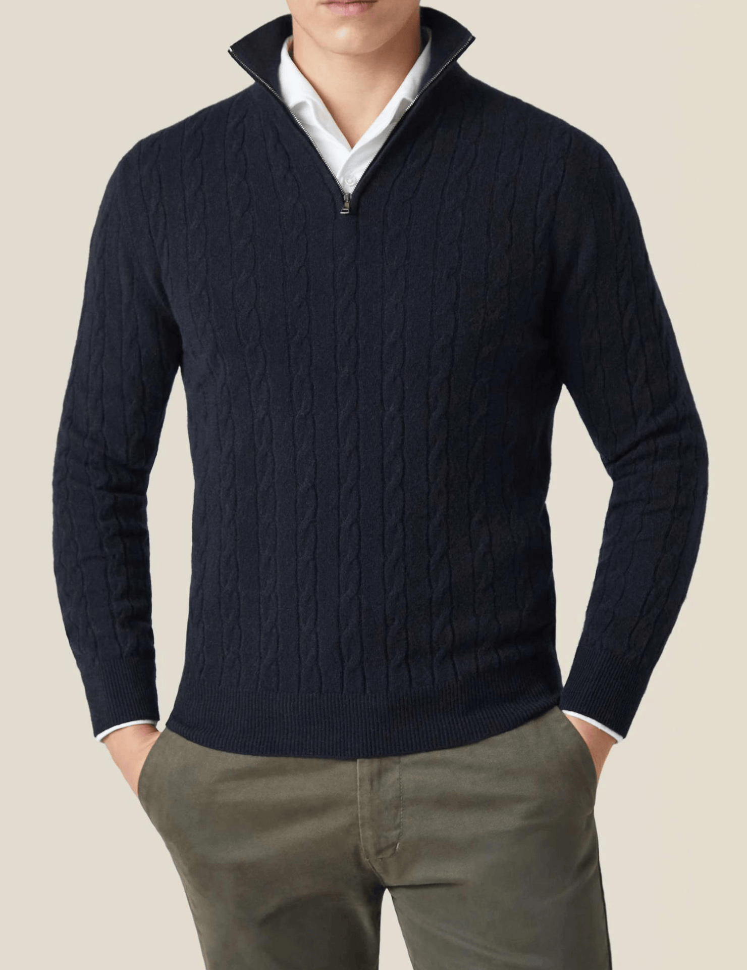 Lavana men's cable-knit quarter-zip sweater, stylish knitwear with ribbed cuffs and collar, suitable for casual or dress occasions.