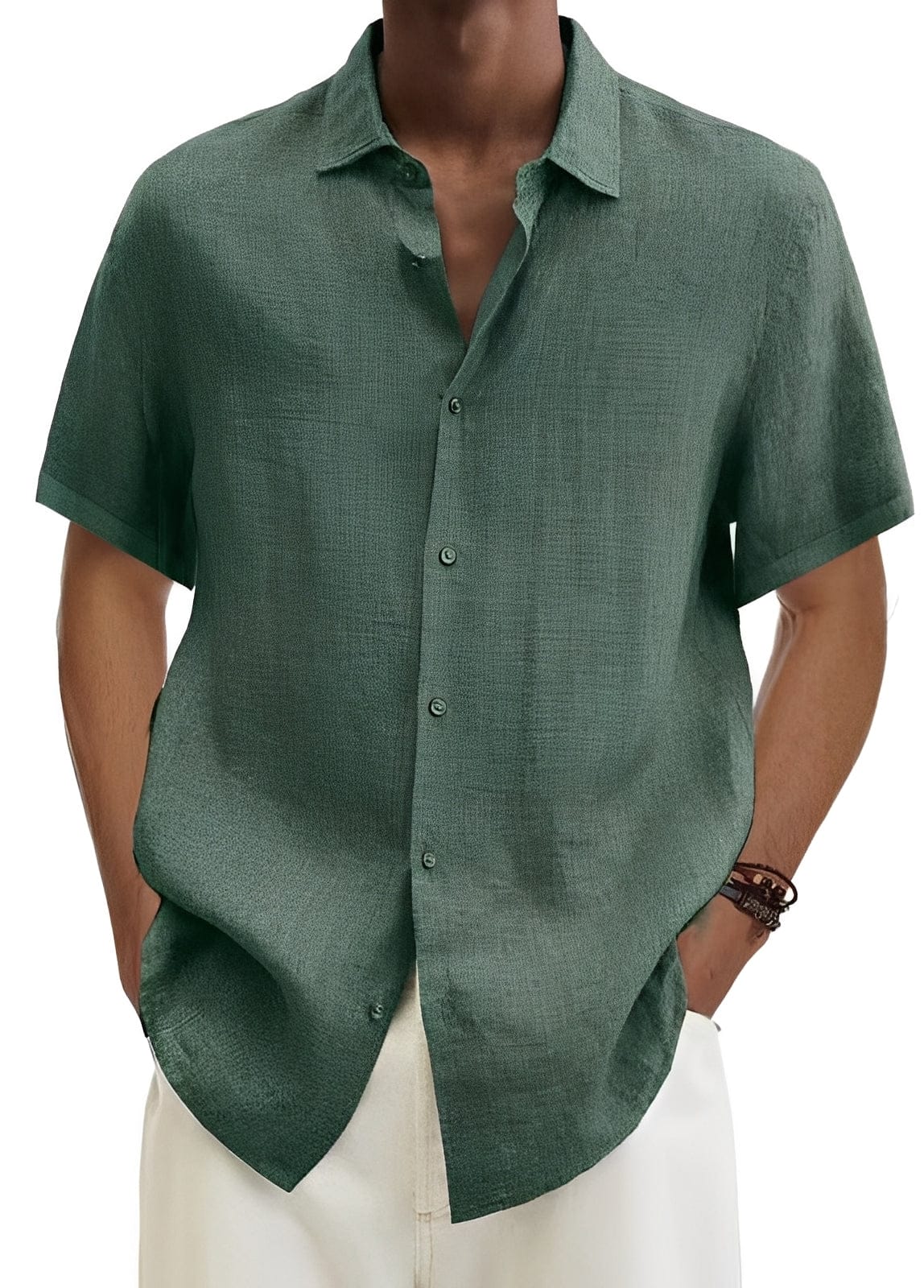 Homixa men's relaxed short-sleeve button-up shirt displayed on a hanger, casual men's clothing top with a collar and button front.