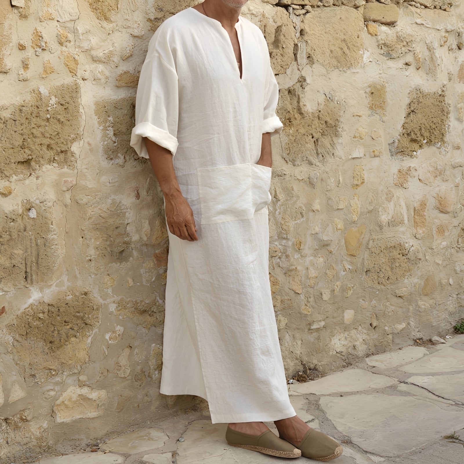 Men's Herren Hemdkleid by Mainz-Mode, long minimalist shirt dress with side slit, casual and stylish for everyday wear.