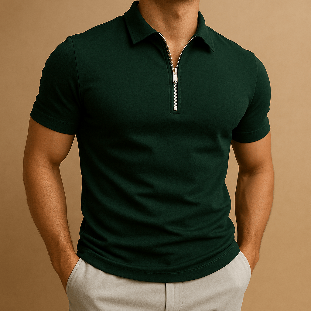 Homixa Nico men's zip-neck polo shirt in classic design, featuring a collar and button placket, suited for casual wear.