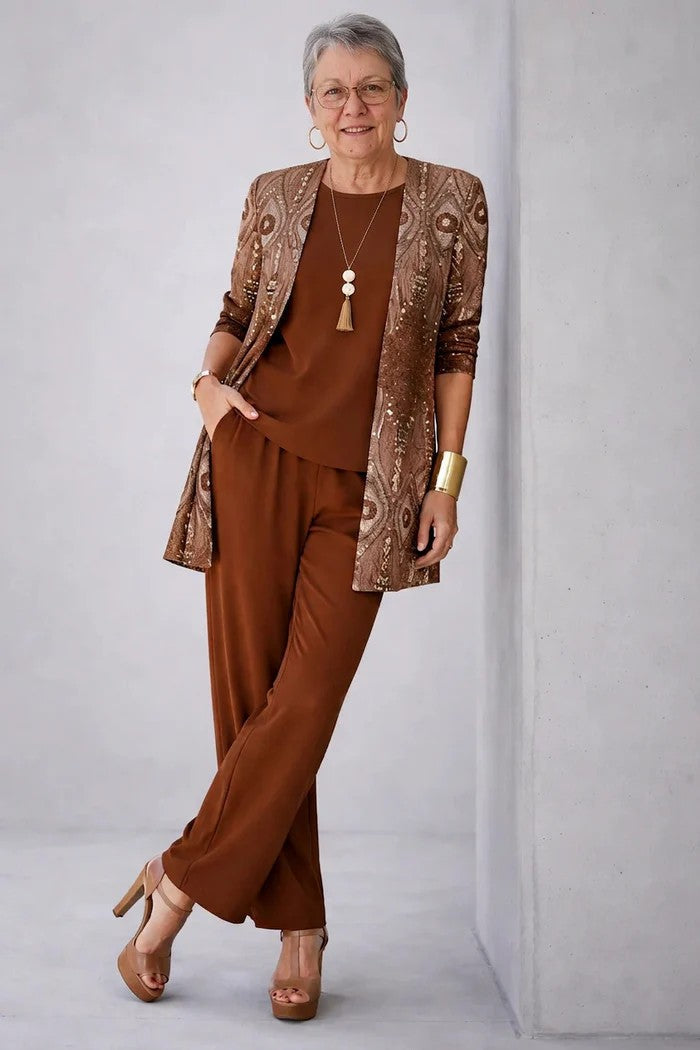 Iris | Women's Leaf-Print Long-Cardigan 3-Piece Pant Set - product image 10