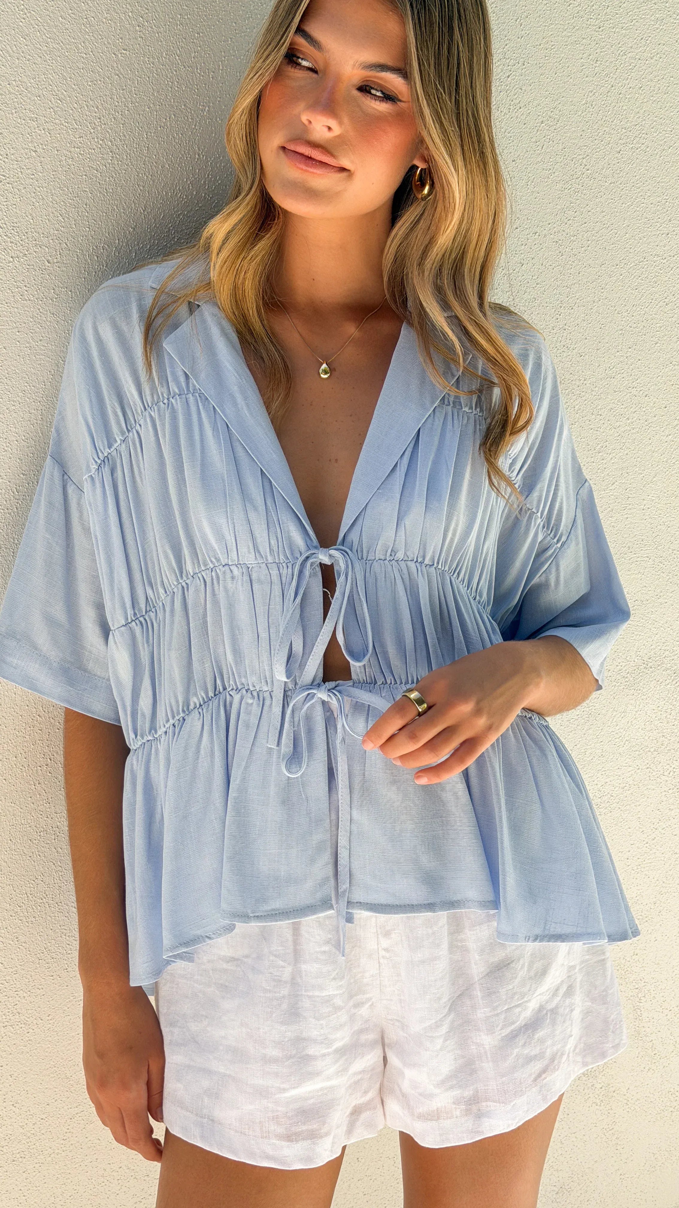Kailey | Women's Tie-Front Short-Sleeve Peplum Blouse - product image 18