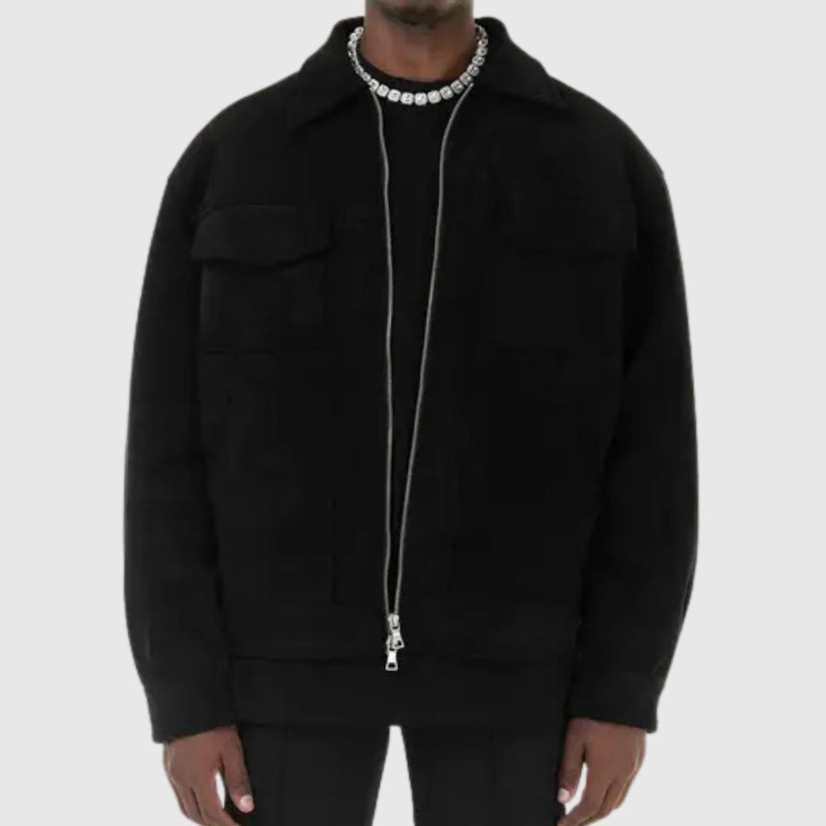 Men's casual faux suede bomber jacket by Homixa featuring a zip front, chest pockets, and trucker-style design.