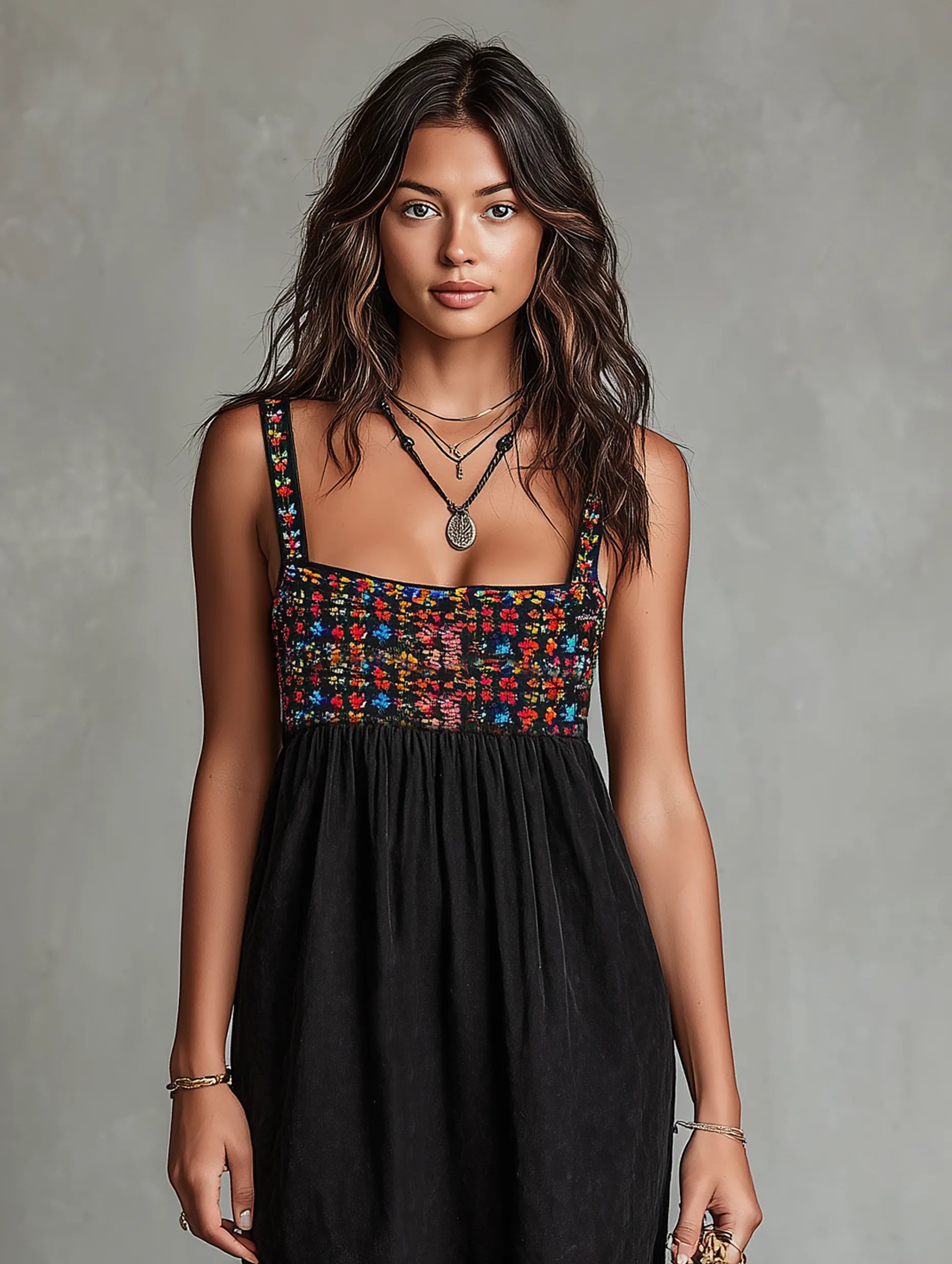 Homixa women's contrast-bodice square-neck midi dress featuring a fitted bodice and flowing skirt in a stylish design.