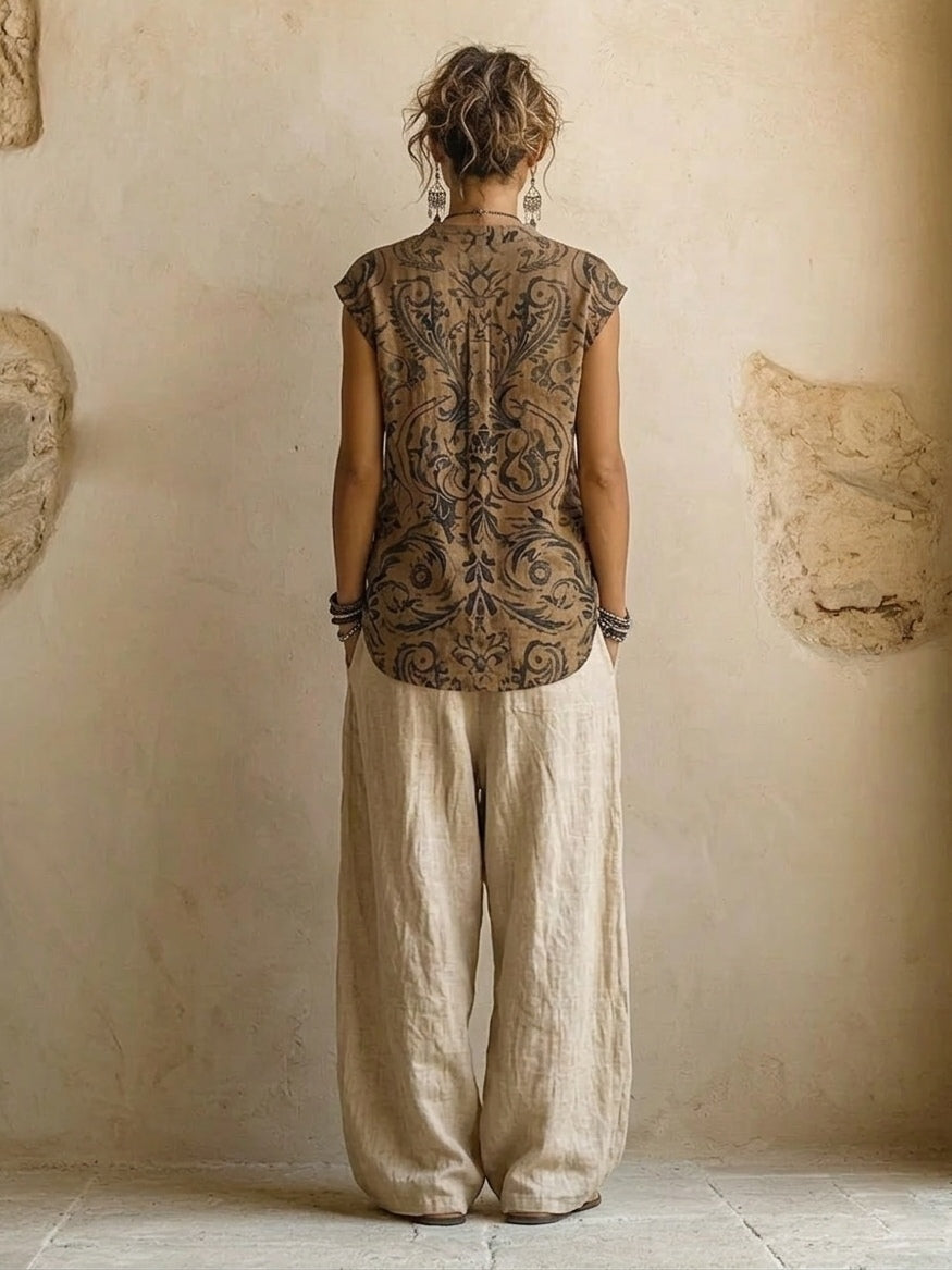 Nadine | Women's Printed-Camisole 3-Piece Wide-Leg Pant Set - product image 3