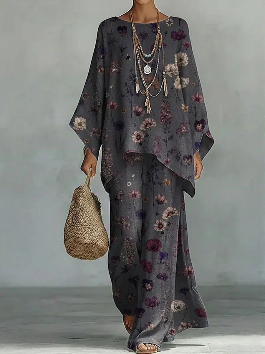 Rosalie | Women's Floral Cape Top & Wide-Leg Pant Set - product image 1