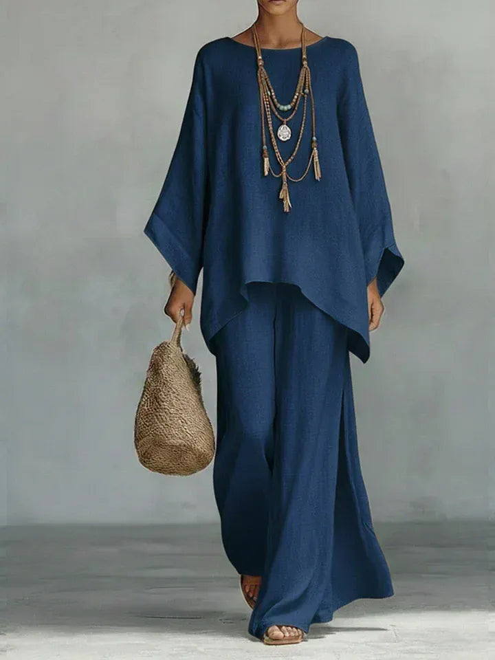 Victoire | Women's Solid Cape Top & Wide-Leg Pant Set - product image 1