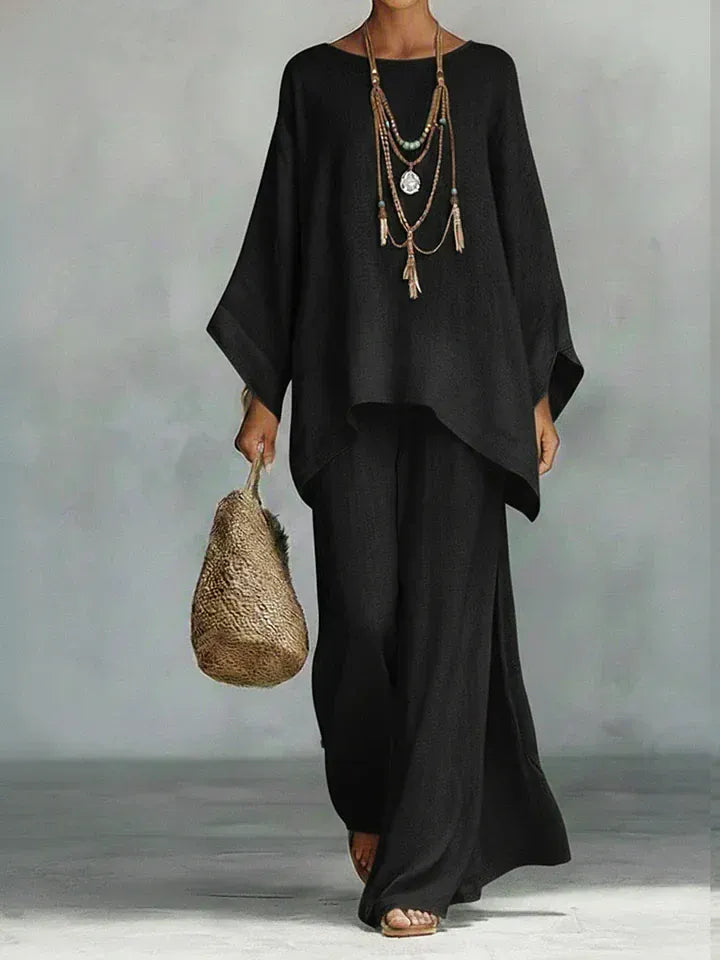 Victoire | Women's Solid Cape Top & Wide-Leg Pant Set - product image 5