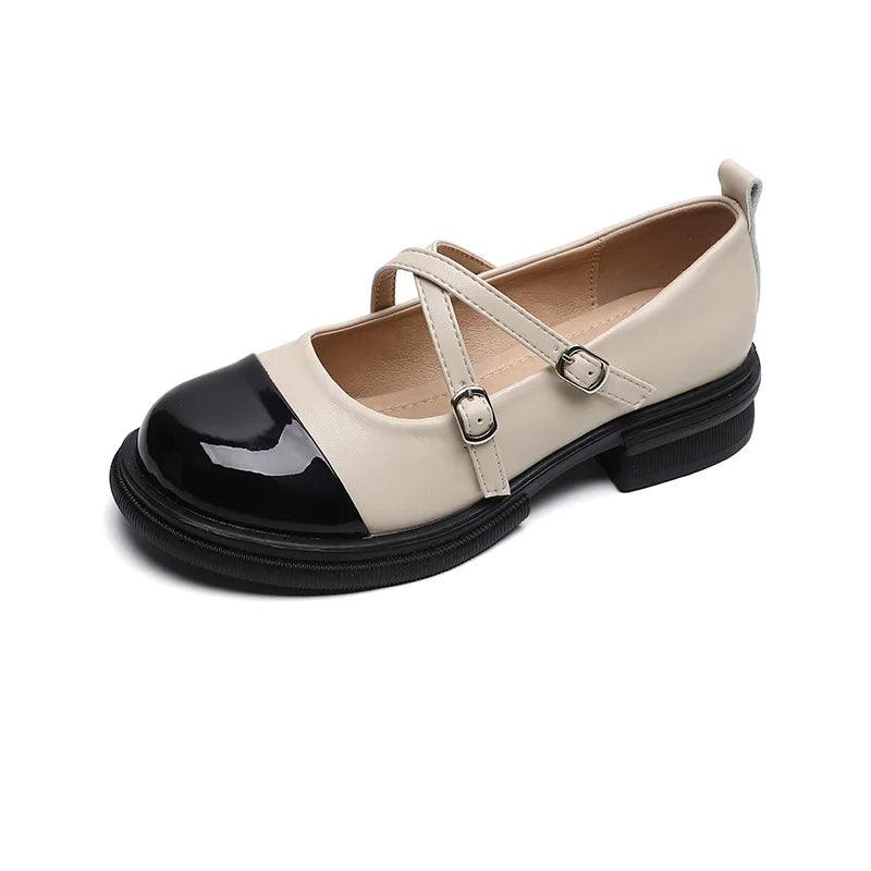 Homixa women's Mary Jane shoes featuring leather material, low heel, and casual touchy style for everyday wear.