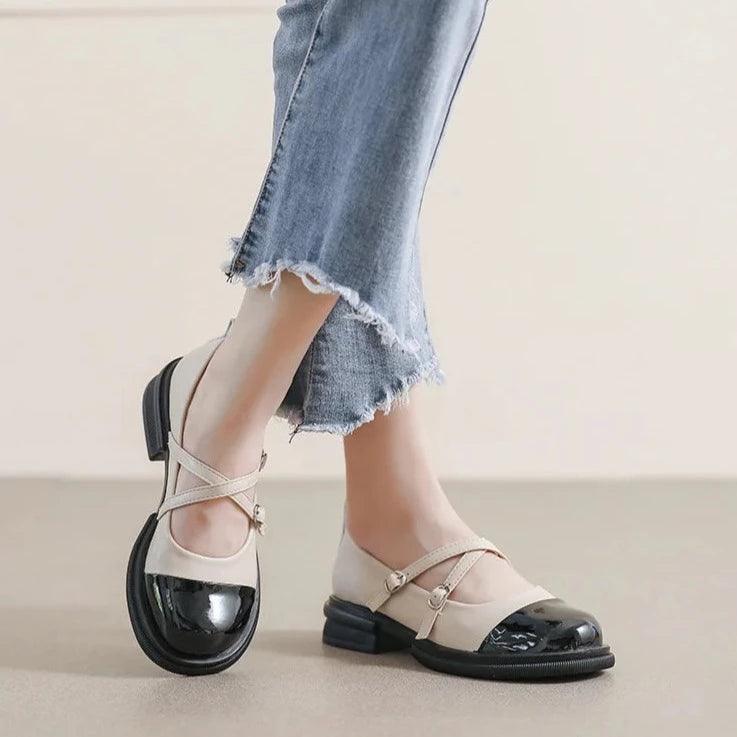 Homixa women's Mary Jane shoes with low heels, casual leather design and classic touchy style, perfect for everyday wear.