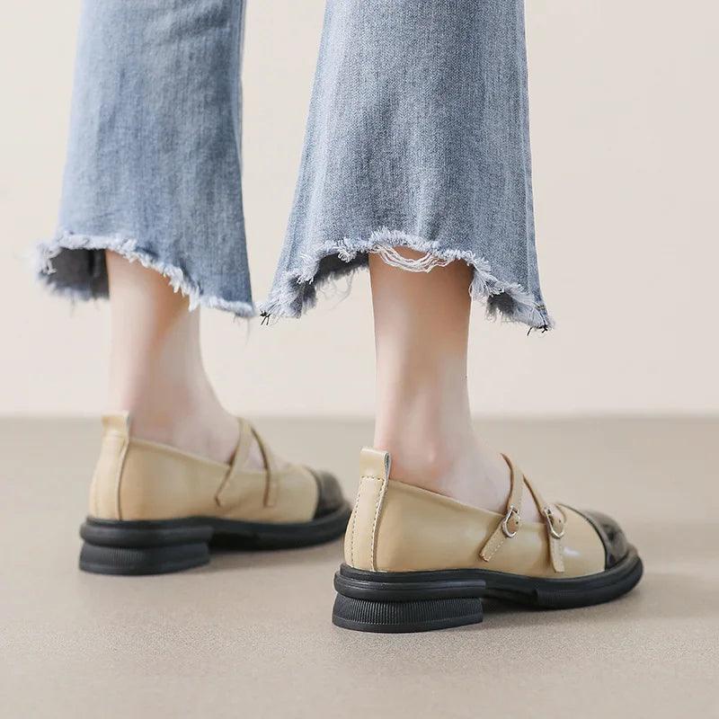 Homixa women's Mary Jane shoes with leather upper and low heel, casual touchy style for everyday wear.