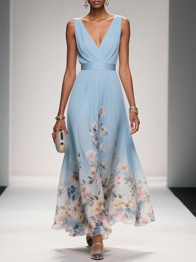 Homixa women's floral summer dress for wedding guests featuring a V-neckline and flowing silhouette, perfect for warm-weather occasions.