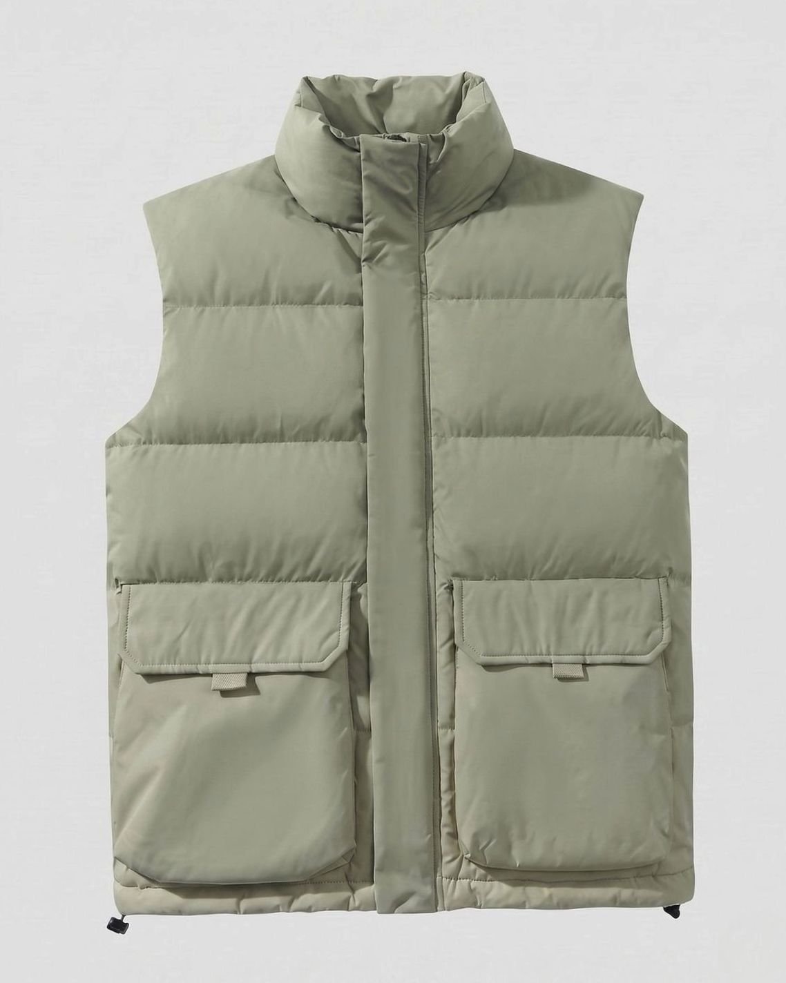 Women's quilted sleeveless puffer vest by Homixa featuring a stand collar and flap pockets, shown on a model.