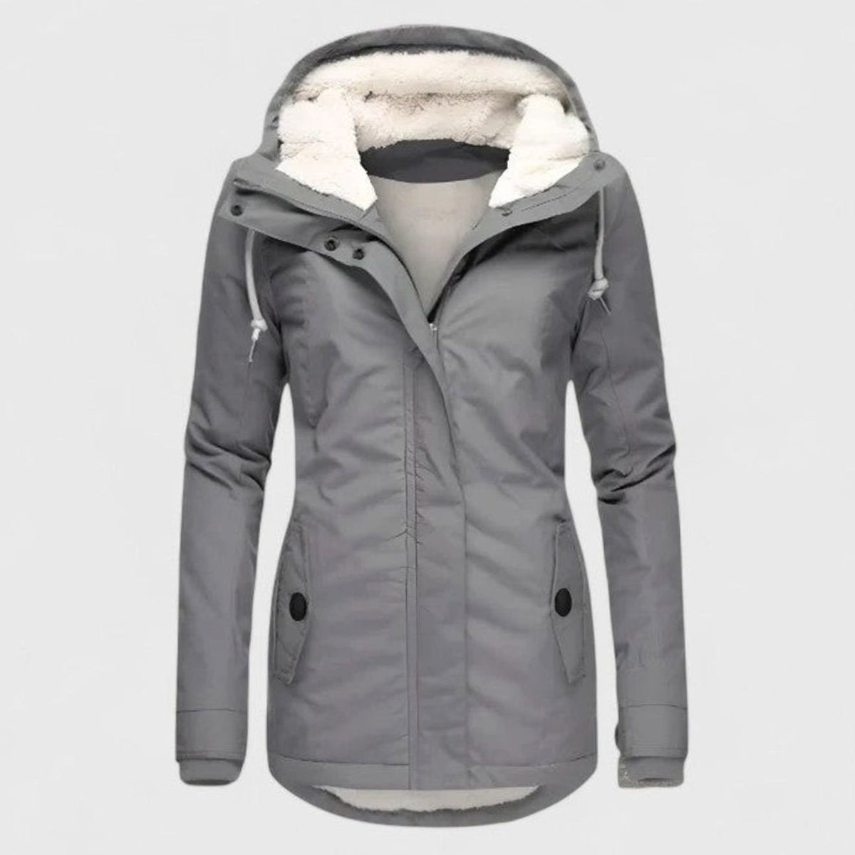Women's waterproof hooded winter coat by Homixa with fleece lining, zip front, and hip pockets, ideal for cold weather.