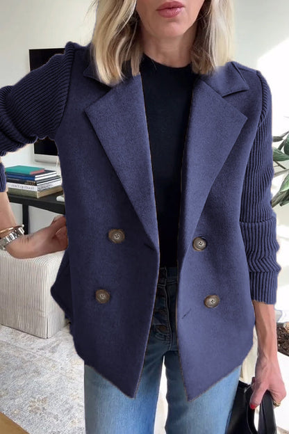 Loppist SORELLE™ elegant knit-sleeve blazer with fitted design, featuring a tailored collar and stylish knit fabric.