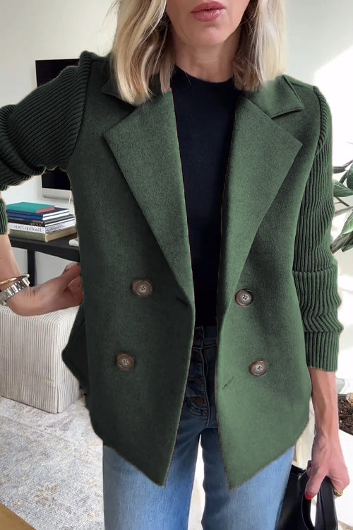 Loppist SORELLE™ elegant knit-sleeve blazer with tailored fit, shown in a close-up image highlighting the fabric and stylish design.